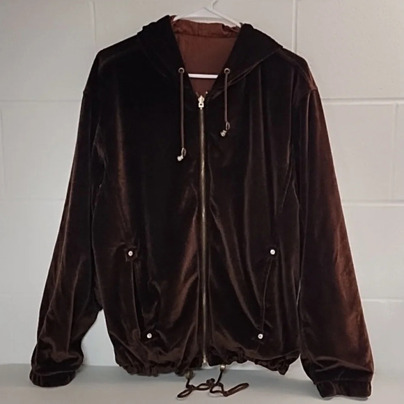 CS Signature Brown Velvet Reversible Hoodie Jacket Large - Picture 16 of 16